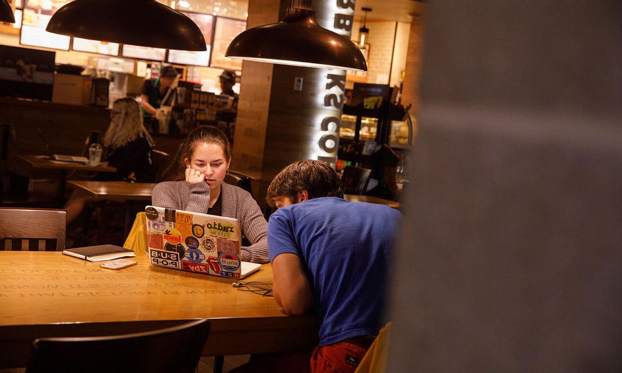 Students studying in Starbucks